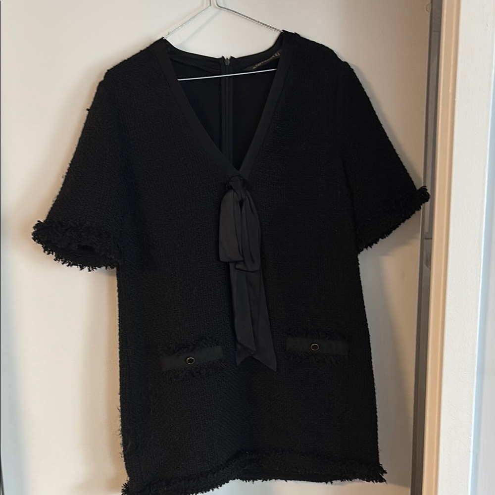 Zara Black Textured Tunic with Tie Detail